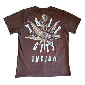 Trip City Indica Leaf Printed Brown Short Sleeve Crewneck TShirt Men's XL #96415